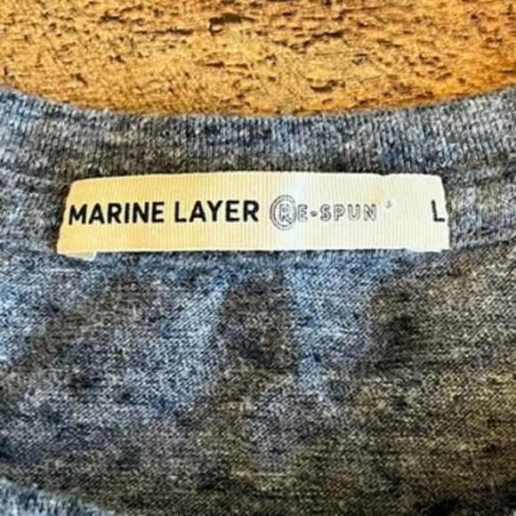 Marine Layer Grey Slub Cotton T-Shirt One Pocket Men's Large Re-Spun - Picture 3 of 7
